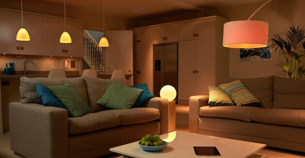 Phillips Hue lamps coloring living area