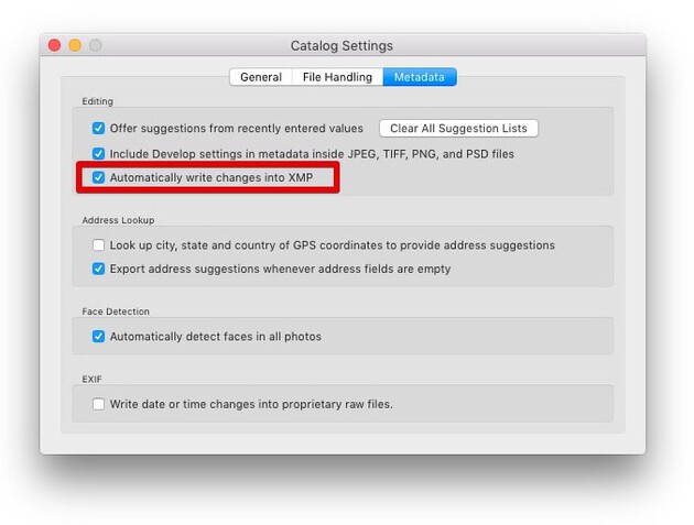 Enable XMP in Lightroom